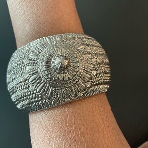 Clamper Bracelet Bangle VintageStyle Handcrafted Retro BlackWashed Silver Etched